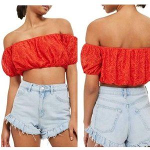 Topshop Lace Off The Shoulder Crop Top